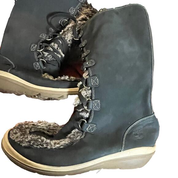 Timberland Kickadilla Faux Fur Nubuck Mid-Calf Lace-Up Boots 7.5 Gray Winter - Picture 6 of 13